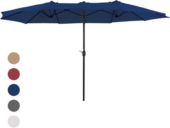 Amazon Com Superjare 14 Ft Outdoor Patio Umbrella With 1 89 Inches Pole Caliber Extra Large Double Sided Design With Crank Polyester Fabric Navy Blue Garden Outdoor
