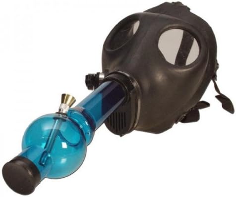 BLACK RUBBER GAS MASK WITH ACRYLIC TUBE - BLUE
