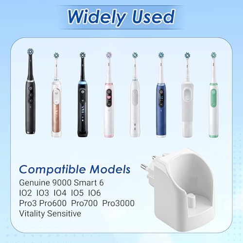 Cargador de Pared inalámbrico Blanco, Base de Carga EU para Cepillo eléctrico Compatible con Oral-B Braun, Vitality, Pro, Genius X, iO3, iO4, iO5, iO6, Cargador sin Cable