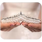 JWICOS Pearl Crystal Tiara Crown Wedding Tiaras for Brides and Bridesmaid Rhinestone Bridal Headband Tiara for Pageant Prom Wedding Hair Accessories for Women