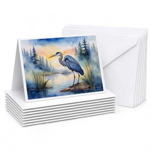 Caroline's Treasures Blue Heron Emerging as the day fades Greeting Cards Pack o…