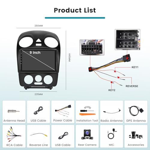 Hikity 2+64G Radio for VW Beetle 2004-2010 with Wireless Carplay Android Auto, 9'' Touch Screen Android Radio with Mirror Link FM/RDS EQ WiFi Bluetooth GPS 26UI SWC MIC Camera