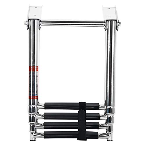 DasMarine 4 Step Ladder 316 Stainless Steel Telescoping Ladder, Telescoping Folding Over Platform Boarding Swim Step Ladder with Built in Handle, 900 lbs. Capacity with Secure Strap