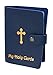 Inspire Nation Religious Leatherette Prayer Card Holder Case Holds 24 Holy Cards Blue with Gold Stamped Cross