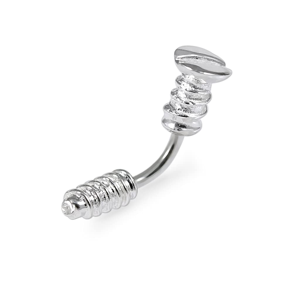 AZARIO LONDON Plain Household Screw Sterling Silver with 16 Gauge Surgical Steel Banana Eyebrow Bar Piercing