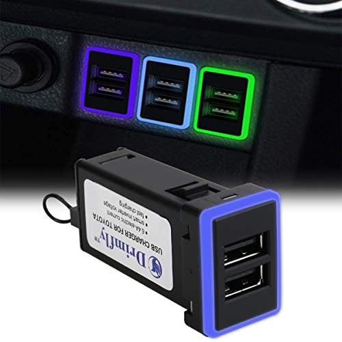 Toyota USB Charger Socket,Drimfly Smart Quick Charging 3.1A Dual USB Charger Power Socket with Blue LED Fuse 4 Feet Wiring