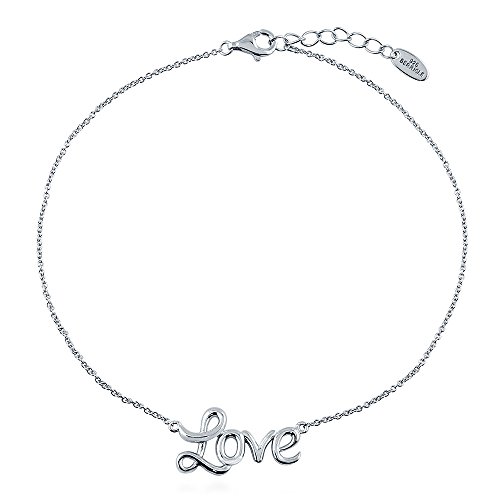 BERRICLE Rhodium Plated Sterling Silver Love Fashion Anklet 9.5"+1" Extender