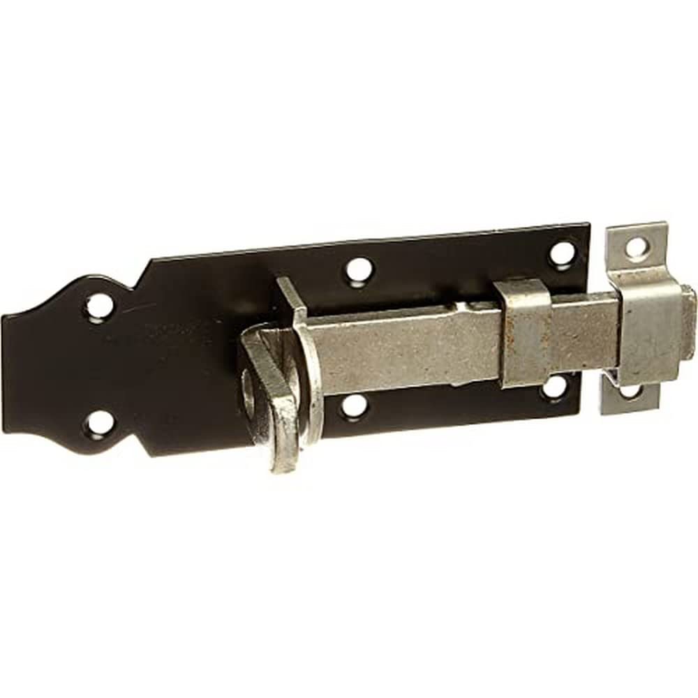 Lock Bolt with Flat Handle Straight with Fixed Loop Yellow Galvanised Panel Varnished Black 120 x 44 mm