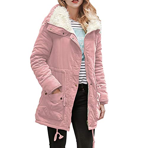 NRUTUP Womens Warm Long Coat Collar Hooded Jacket Slim Winter Parka Outwear Overcoat Blouse Top(Pink,S) - Thumbnail 7
