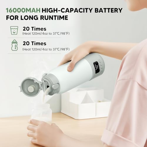 Scaldabiberon Portatile, Scalda Biberon Neonato Portatile Senza Fili con Funzione di Autopulizia, Scaldalatte Portatile Neonato 16000mAh, Riscaldamento Rapido, Capacità 500ml, 3 Modalità, per Viaggi