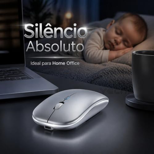 Mouse Bluetooth Recarregável sem Fio Dupla Conexão, e USB, Wireless Mouse compatível com iPhone, MacBook,iPad,Laptop,PC,Notebook, Tablet,Ergonômico, Premium Yecna (Preto)