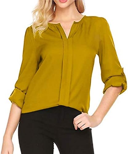 XMNDS Womens Loose Blouse Long Sleeve Button Down T Shirts Tie Front Knot Casual Tops A2