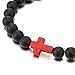 COOLSTEELANDBEYOND Mens Women Stretchable Matt Black Onyx Beads Bracelet with Charm of Red Cross, Prayer Mala