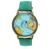 2016 World Map Watches Women Men Denim Fabric Watch Quartz Relojes Mujer Relogio Feminino Gift Green