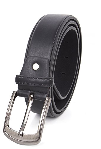 Classic Men's PU Leather Belt for Dress or Casual (M/L, BLACK)