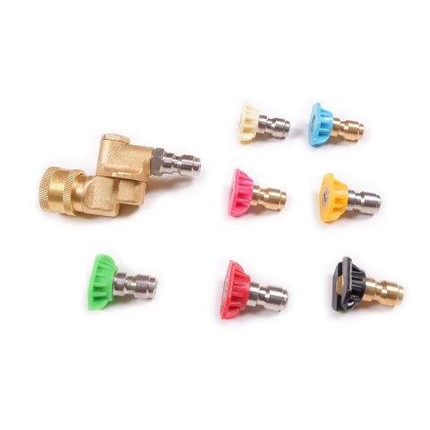 Pressure Washer Nozzle Accessories Kit: 7 Quick Disconnect Sprayer Tips and Quick Connecting Pivot Adapter Coupler - Clean Surfaces with Power Washer Attachments / Parts for Soap or Rinse Jet Streams