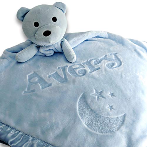 Custom Catch Personalized Teddy Bear Baby Blanket Gift for Boy Blue