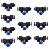 Push Fittings 4mm or 5/32 OD - DERNORD 10 Pack Plastic Push to Connect Fitting Tee Quick Fittings Lock