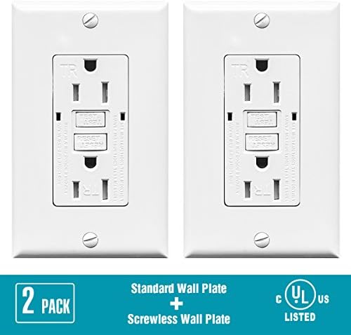TOPELE Smart 15 Amp 125 Volt TR/Tamper Resistant GFCI Outlet, 15a Electrical Duplex Wall Mount GFCI Receptacle, with LED Indicater Light and 2 Wall Plates,White, UL Listed (Pack of 2)
