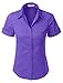 LE3NO Womens Tailored Short Sleeve Button Down Shirt with Stretch,L3nwt575a_lilac,Large