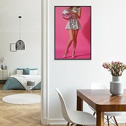 Trendy Disco Ball Canvas Wall Art Funky Pink Preppy