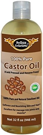 #1 Castor Oil 16 OZ by Belleza Solutions - Cold Pressed and Hexane Free - 100% Pure and Natural Emolient Oil