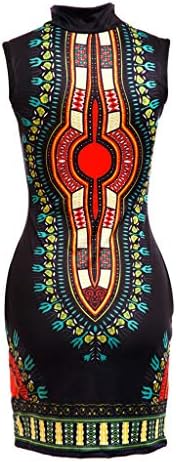 Perman Women Traditional African Print Dashiki Bodycon Sexy Short Sleeve Dress