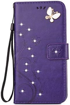 Aescin Butterfly Pattern Embossing Point Drill PU Leather Material Phone Case For iPone 7 7Plus 6S 6Plus SE 5S 4S ( Color : Purple , Compatible Models : IPhone 8 Plus )