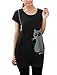 Allegra K Women's Round Neck Short Sleeves Cat Prints Loose Tunic Top M Black