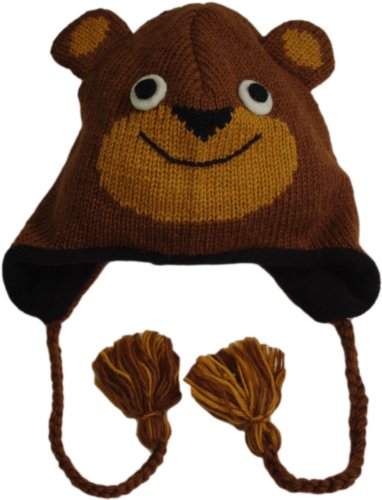 Chaos Brothers Big Girls' Wool Nepalese Hand Knitted Animal Hat Regular Size Brown Bear