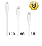Certified Scable(TM) 3 Pack 8 Pin Lightning to USB Sync and Charging Cable Connector for iPhone 6 6 Plus, iPhone 5s 5 5c, iPod Touch 5th, Nano 7th, and iPad 4 Air Air 2 Mini with Authentication Chip Ensures Fast Charging and No Annoying Error Messages (White)