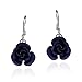 Simply Beautiful Blooming Navy Blue Rose .925 Sterling Silver Dangle Earrings