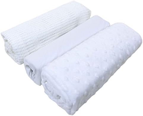 GIRLS BOYS BABY SHOWER PRESENT INFANT MOSES BASKET 3 PIECE SET SUPERSOFT COTTON BLANKET SHEET WHITE