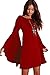 VIVICASLTE LONG FLARE BELL SLEEVE BLOUSE MINI DRESS (2X-Large, dark red)