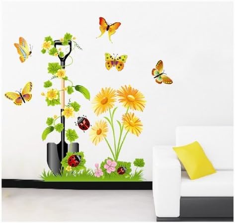 Wallmates Home Decor Vinyl Wall Sticker Yellow Flower Butterflies Kids Room Decal Art Mural Wallpaper