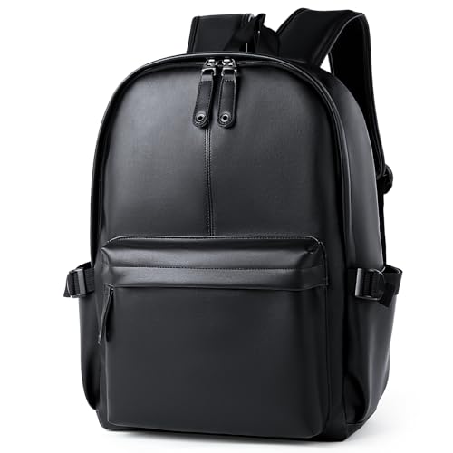 Großer Leder PU rucksack für Herren Vintage Wasserabweisend Reisen Tagesrucksack Schulrucksack mit 15.6 Zoll Laptopfach Schwarz Rucksack Passt und Wan