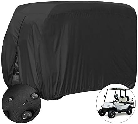 ConPus 4 Passenger Golf Cart Cover Fits For EZGO Club Car and Yamaha, Waterproof with Extra PVC Coating Sunproof Dustproof Black 112″ L x 48″ W x 66″ H (black) ConPus 4 Passenger Golf Cart Cover Fits For EZGO Club Car and Yamaha, Waterproof with Extra PVC Coating Sunproof Dustproof Black 112″ L x 48″ W x 66″ H (black)