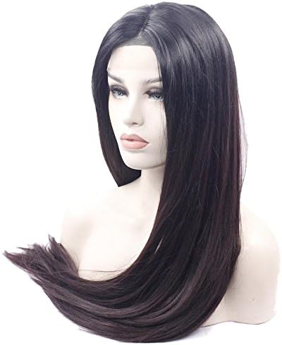 Similler Burgundy Synthetic Lace Front Wig Glueless Roots Long Natural Straight Middle Part 99J Lace Wig For Women Half Hand Tied Heat Resistant 30 Inches