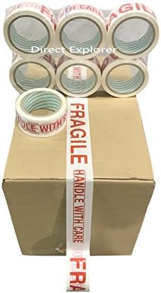 Direct Explorer Brand - Fragile (Handle With Care) Adhesive Warning Tape - 55 Yard (6-Roll Pack)