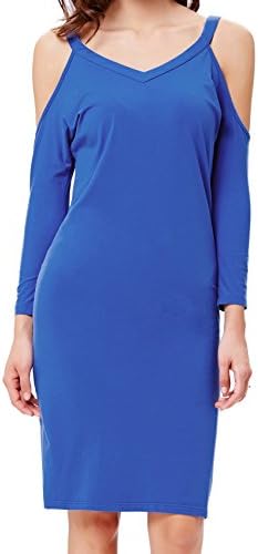 Women V-Neck Long Sleeve Loose T-Shirt Mini Dress(S - XXXL) Blue Size S KK504-2