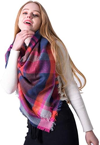Chunky Plaid Oversized Blanket Fall Fashion Scarf Warm Shawl Wraps Cozy Large Tartan Scarves