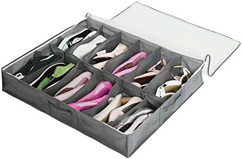Youful Large Shoe Storage Bag With Clear Plastic Cover , Under-bed, Zipper Closure, Dirt & Dust Protection, 12-Pockets