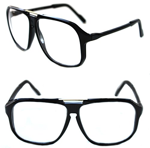 Men's Hip Hop 80's Gazelle Vintage Clear Lens Eye Glasses Grandmaster Large Square Shape Retro 80's (Black Gold)