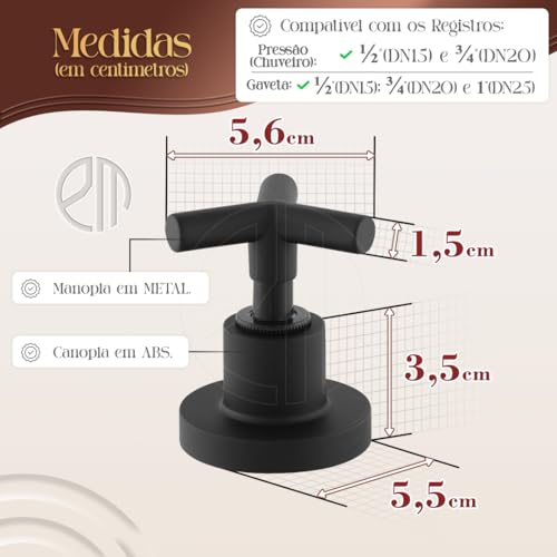 Acabamento Para Registro Preto Fosco De Chuveiro Banheiro Padrão Deca C55 1/2 3/4 e 1 Polegada Polo Metais