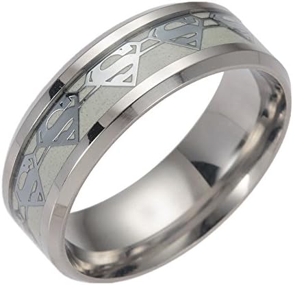 Glow in the Dark Silver Superman 316L Titanium Stainless steel Silver Ring Band (8)