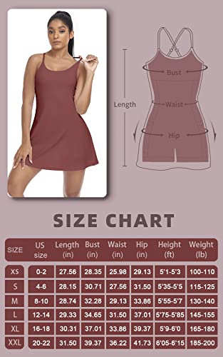 Women's Tennis Dress, Athletic Workout Sports Golf Dresses with Built-in Bra & Shorts Exercise Dresses for Women Coffee