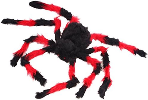 Large Spider Toy Decoration For Halloween by Hello Halloween  | Giant halloween spider with Red Eye for Spooky Halloween Fun | 30 inch.for Indoors or Outdoors use