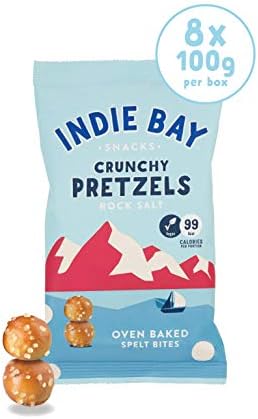 Indie Bay Snacks Pretzel Bites - Healthy Snack - Source of Protein & Fibre - Vegan - Spelt & Rock Salt (8 x 100g)
