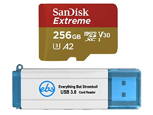 sandisk tarjeta de memoria micro sdxc de 256 gb extreme works con gopro hero 7 black, silver, hero7 white uhs-1 u3 a2 paquete con  everything but stromboli 3.0 micro / sd card reader