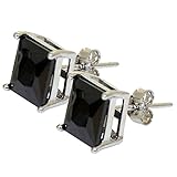 Black Cubic Zirconia Princess Cut Stud Earrings on 925 Sterling Silver Sizes 4mm-8mm